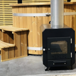 Welltub met externe kachel 200cm Houten rand